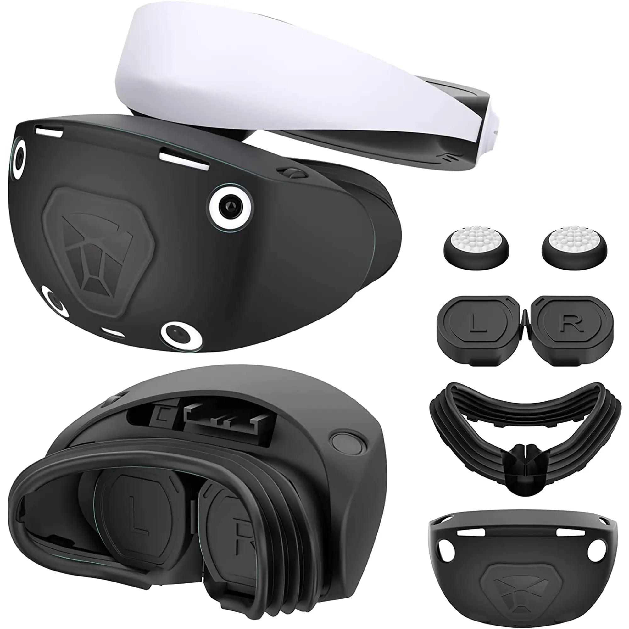 Immerse yourself deeper into your gaming experience with this VR headset accessory kit, featuring additional lenses, a face cushion, a controller cover, ear pads, and other attachable components.